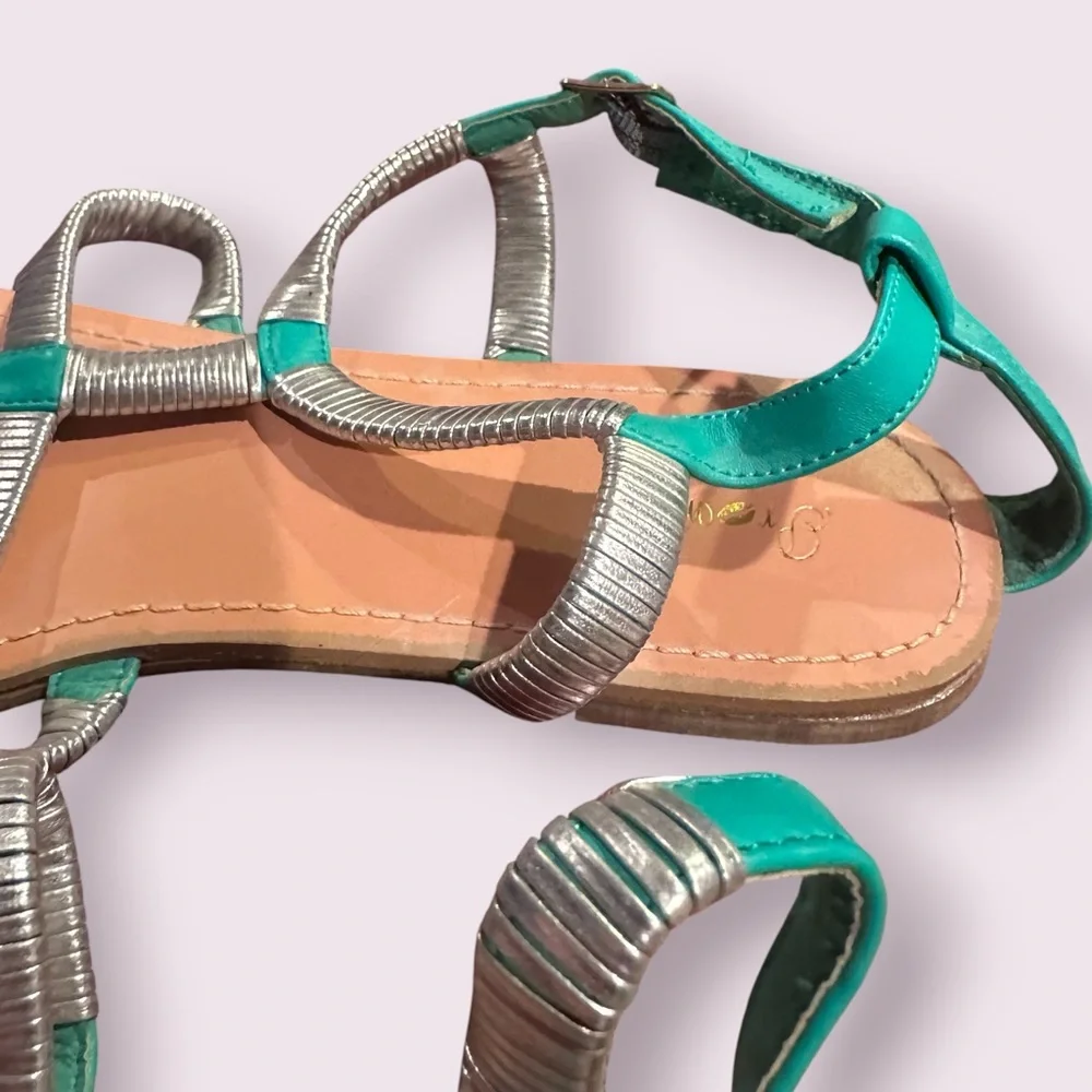 Women’s Promise Teal and Silver Metallic Strappy Toe-Loop Sandals Size 9 - Picture 5 of 9